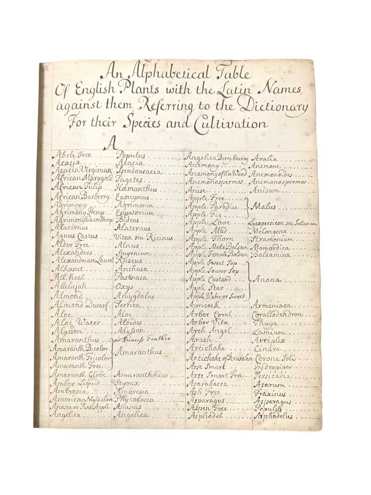 Lot 135 - Manuscript Notebook  of ‘List of Plants’ & [Development of grapes for Wine] [c. 1700]