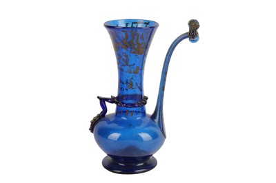 Lot 20 - A COBALT BLUE GILDED GLASS EWER