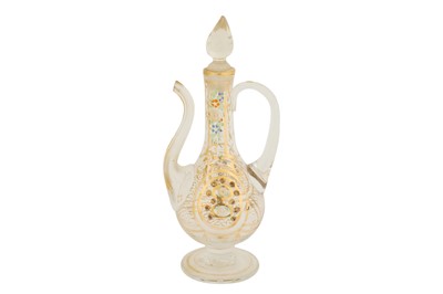 Lot 3 - A GILT CLEAR GLASS EWER, POSSIBLY BEYKOZ