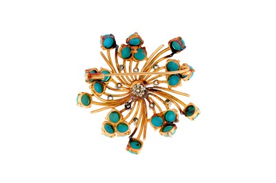 Lot 122 - A TURQUOISE AND DIAMOND BROOCH