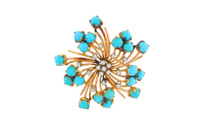 Lot 122 - A TURQUOISE AND DIAMOND BROOCH