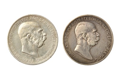 Lot 169 - AUSTRIAN EMPIRE, FRANCIS JOSEPH I (1848 - 1916), 2X 5 CORONA