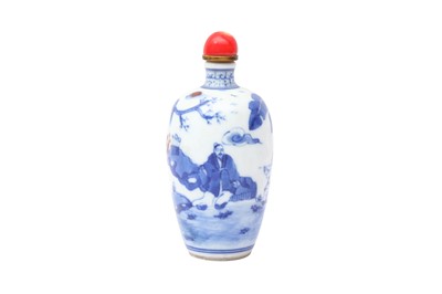 Lot 669 - λ A CHINESE UNDERGLAZE-BLUE AND COPPER-RED SNUFF BOTTLE