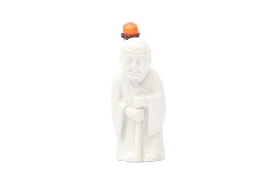 Lot 671 - λ A CHINESE BLANC DE CHINE SNUFF BOTTLE MODELLED AS A MONK