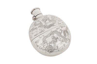 Lot 179 - An early 20th century Chinese export silver hip or spirit flask, Hong Kong circa 1900 retailed by Kwong Wa