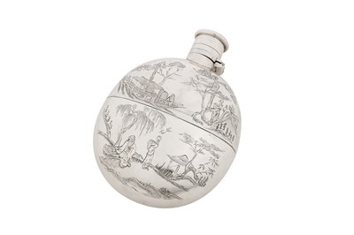 Lot 179 - An early 20th century Chinese export silver hip or spirit flask, Hong Kong circa 1900 retailed by Kwong Wa