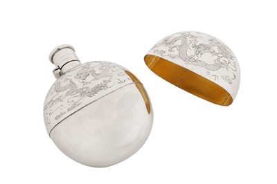Lot 179 - An early 20th century Chinese export silver hip or spirit flask, Hong Kong circa 1900 retailed by Kwong Wa