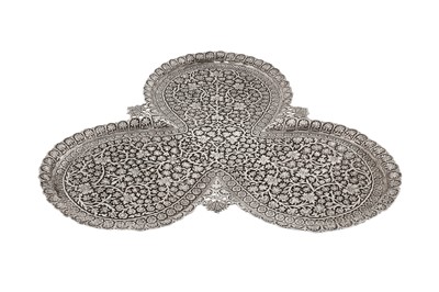 Lot 111 - A late 19th / early 20th century Anglo – Indian unmarked silver tray, Kashmir circa 1900