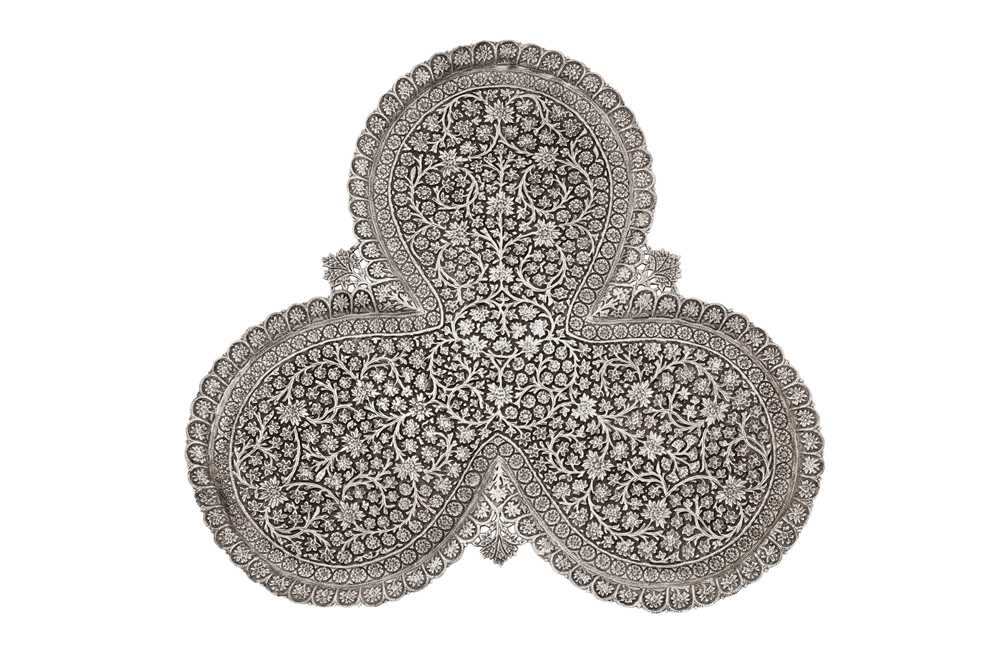 Lot 111 - A late 19th / early 20th century Anglo – Indian unmarked silver tray, Kashmir circa 1900