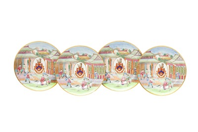 Lot 88 - A SET OF FOUR CHINESE EXPORT ARMORIAL DISHES, BEARING THE ARMS OF WIGHT OR BRADLEY