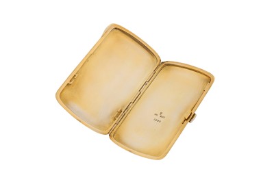 Lot 18 - An early 20th century Norwegian 930 standard silver gilt and guilloche enamel cigarette case, Bergen circa 1910 by Marius Hammer