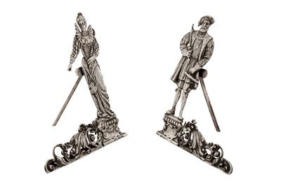 Lot 80 - A pair of late 19th century German sterling silver menu holders, Hanau by Neresheimer, import marks for London 1896 by Berthold Muller