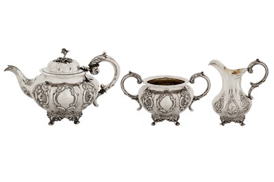 Lot 341 - A Victorian sterling silver three-piece tea service, London 1851 by Samuel Hayne and Dudley Cater