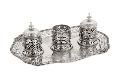 Lot 77 - A Victorian sterling silver inkstand, London 1865 by George Fox