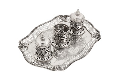 Lot 77 - A Victorian sterling silver inkstand, London 1865 by George Fox