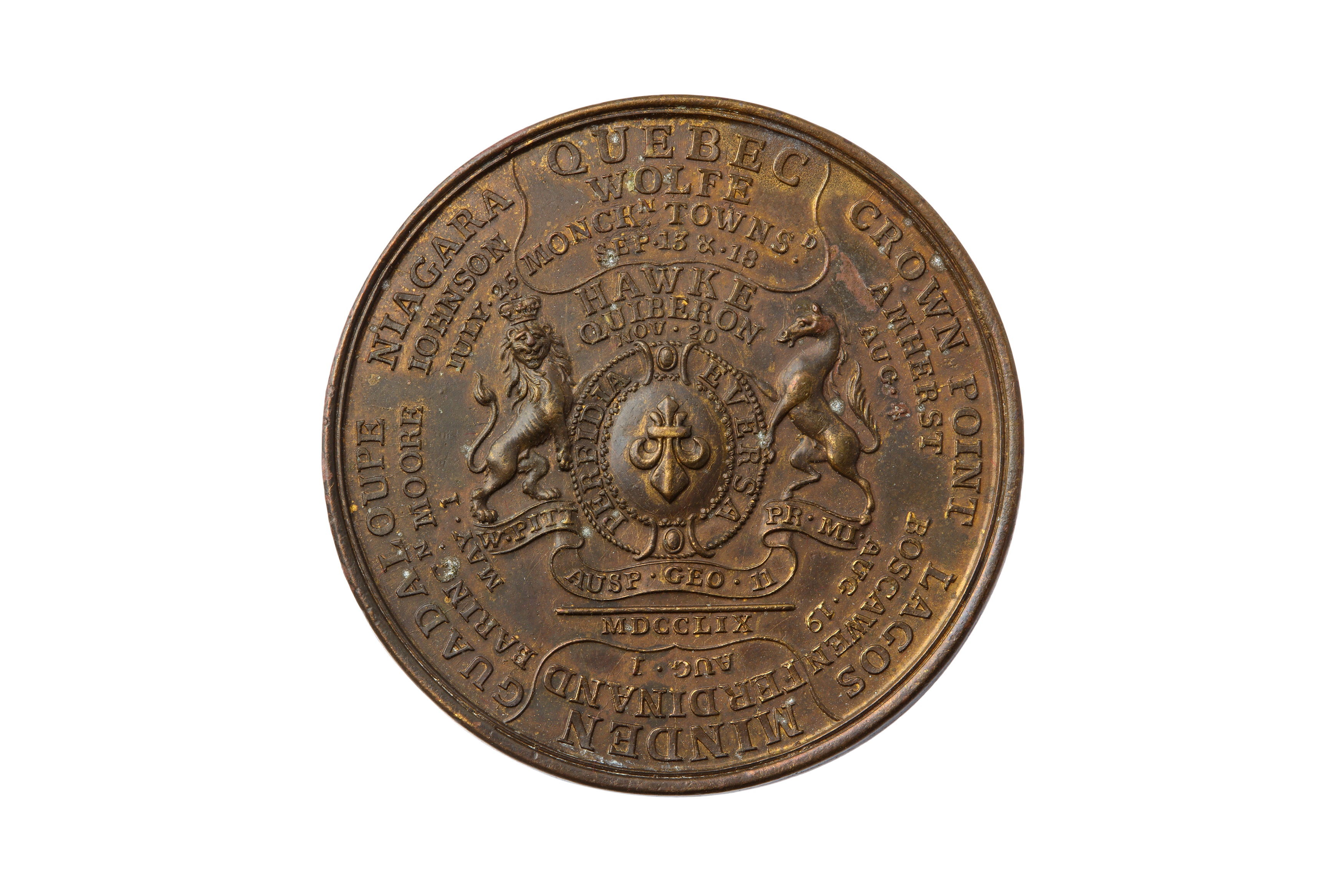 Lot 120 - 1759 VICTORY IN THE 7 YEARS WAR QUEBEC MEDAL.