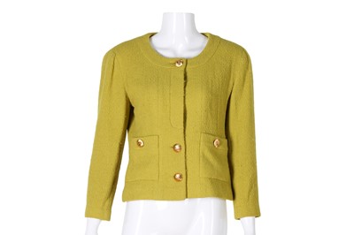 Lot 237 - Chanel Chartreuse Boucle Collarless Jacket - Size 38