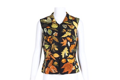 Lot 281 - Hermes Black Autumnal Print Silk Gilet - Size 40