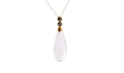 Lot 274 - A ROCK CRYSTAL, SAPPHIRE AND DIAMOND PENDANT NECKLACE