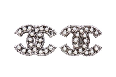 Lot 477 - Chanel White Pearl CC Clip On Earrings