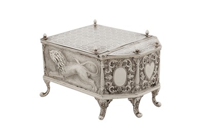 Lot 141 - A rare documentary early 20th century Anglo – Indian silver table box, Cutch, Bhuj circa 1910 by DH (unidentified)