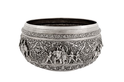 Lot 154 - A fine and large late 19th century Burmese unmarked silver bowl, Rangoon circa 1890