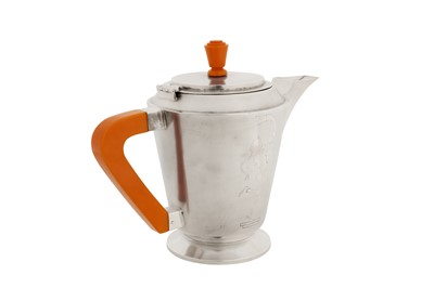 Lot 94 - A mid-20th century Indian Art Deco silver three-piece coffee set, Bombay circa 1950