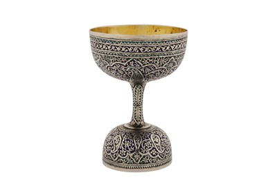 Lot 108 - An early 20th century Anglo – Indian silver and enamel double cup, Kashmir circa 1910