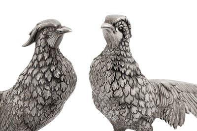 Lot 57 - A pair of late 20th century Portuguese 916 standard silver model of pheasants, Porto circa 1960