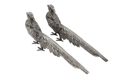 Lot 57 - A pair of late 20th century Portuguese 916 standard silver model of pheasants, Porto circa 1960