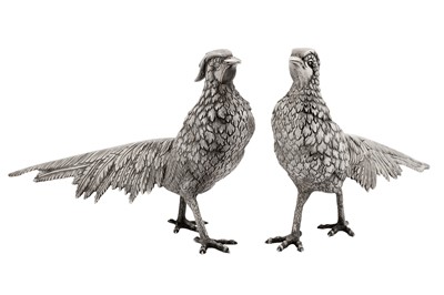 Lot 57 - A pair of late 20th century Portuguese 916 standard silver model of pheasants, Porto circa 1960