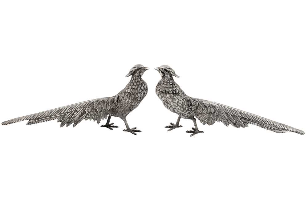 Lot 57 - A pair of late 20th century Portuguese 916 standard silver model of pheasants, Porto circa 1960