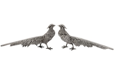 Lot 57 - A pair of late 20th century Portuguese 916 standard silver model of pheasants, Porto circa 1960