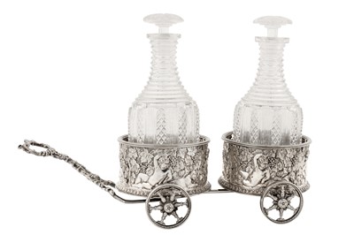 Lot A Victorian silver plated (EPNS) double wine coaster trolley, circa 1850