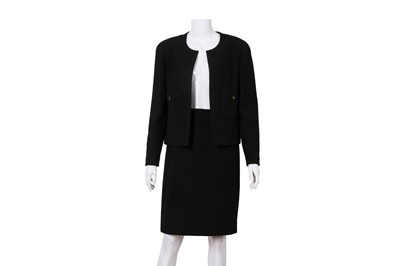 Lot 108 - Chanel Black Wool Crepe CC Skirt Suit - Size 40