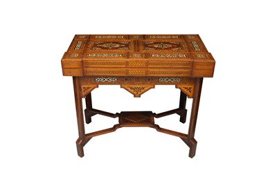 Lot 160 - AN EARLY 20TH CENTURY SYRIAN, DAMASCUS INLAID FOLDING GAMES TABLE