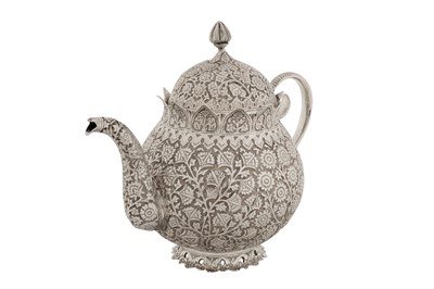 Lot 217 - An early 20th century Anglo – Indian silver three-piece tea set, Kashmir with Egyptian import marks for Cairo 1920