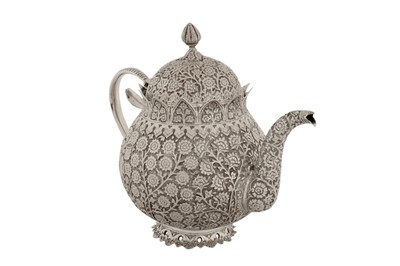 Lot 217 - An early 20th century Anglo – Indian silver three-piece tea set, Kashmir with Egyptian import marks for Cairo 1920