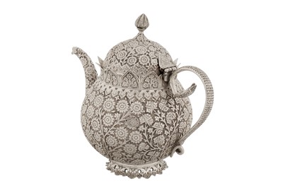 Lot 217 - An early 20th century Anglo – Indian silver three-piece tea set, Kashmir with Egyptian import marks for Cairo 1920