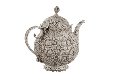 Lot 217 - An early 20th century Anglo – Indian silver three-piece tea set, Kashmir with Egyptian import marks for Cairo 1920