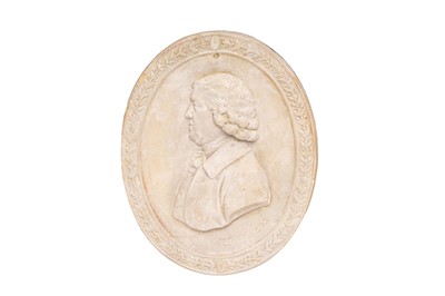 Lot 182 - AN OVAL PLASTER PORTRAIT PLAQUE DEPICING JOSIAH WEDGWOOD