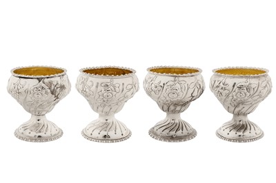 Lot 370 - A set of four George III Irish sterling silver salts, Dublin circa 1790 by William Bond