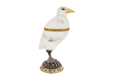 Lot 81 - A late 20th century continental silver mounted rock crystal bird, probably Italian