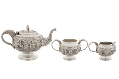 Lot 122 - An early 20th century Anglo – Indian unmarked silver three-piece tea service, Bombay circa 1910