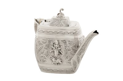 Lot 86 - A Victorian sterling silver Anglo – Indian style three-piece tea service, London 1892 by Edward Hutton