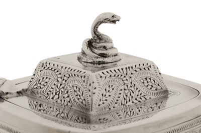 Lot 86 - A Victorian sterling silver Anglo – Indian style three-piece tea service, London 1892 by Edward Hutton