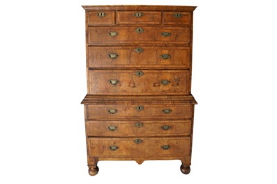 Lot 159 - A FINE QUALITY GEORGE I PERIOD BURR WALNUT FEATHER BANDED CHEST ON CHEST BY WILLIAM OLD & JOHN ODY