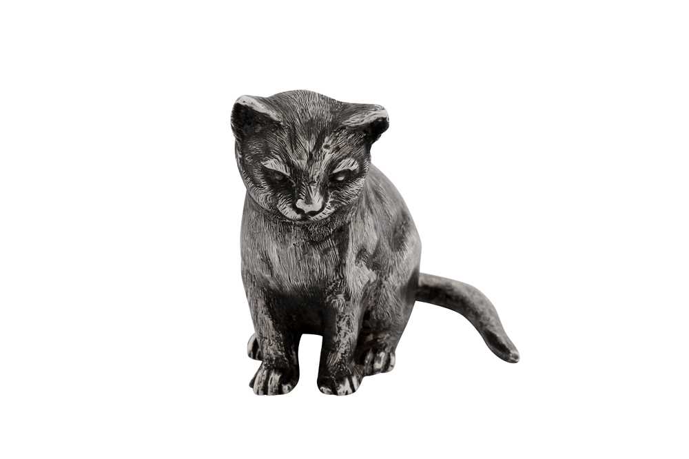 Lot 43 - An Elizabeth II sterling silver model of a cat, London 1992 by Garrard and Co