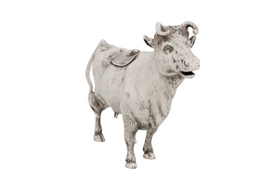Lot 47 - A late 19th century Dutch sterling silver cow creamer, import marks London 1889 by Edwin Thomas Bryant