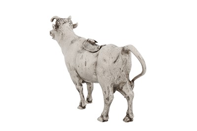 Lot 47 - A late 19th century Dutch sterling silver cow creamer, import marks London 1889 by Edwin Thomas Bryant